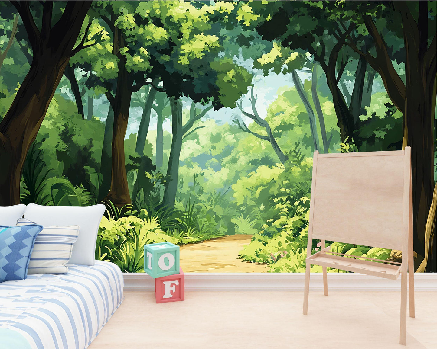 Forest Wall Mural for Kids Room – Jungle Woodland Theme Wallpaper – Nature Nursery Wall Art – Playroom Decor Vn622