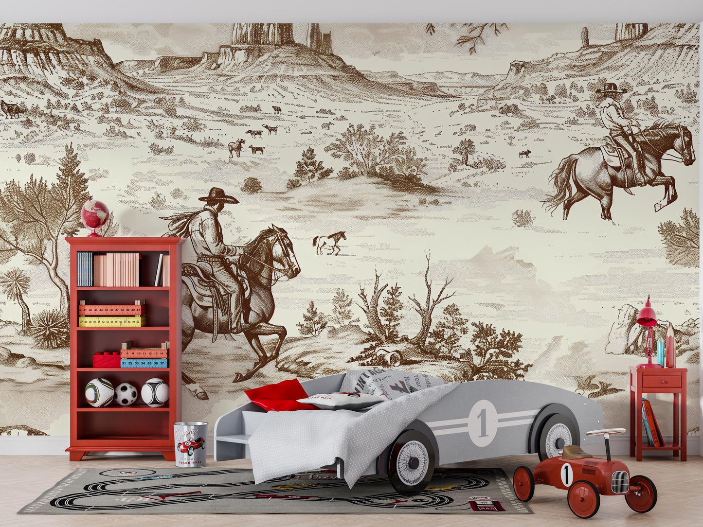 Western Cowboy Horse Wall Mural | Rustic Western Wallpaper | Kids Cowboy Room Decor Vn1029