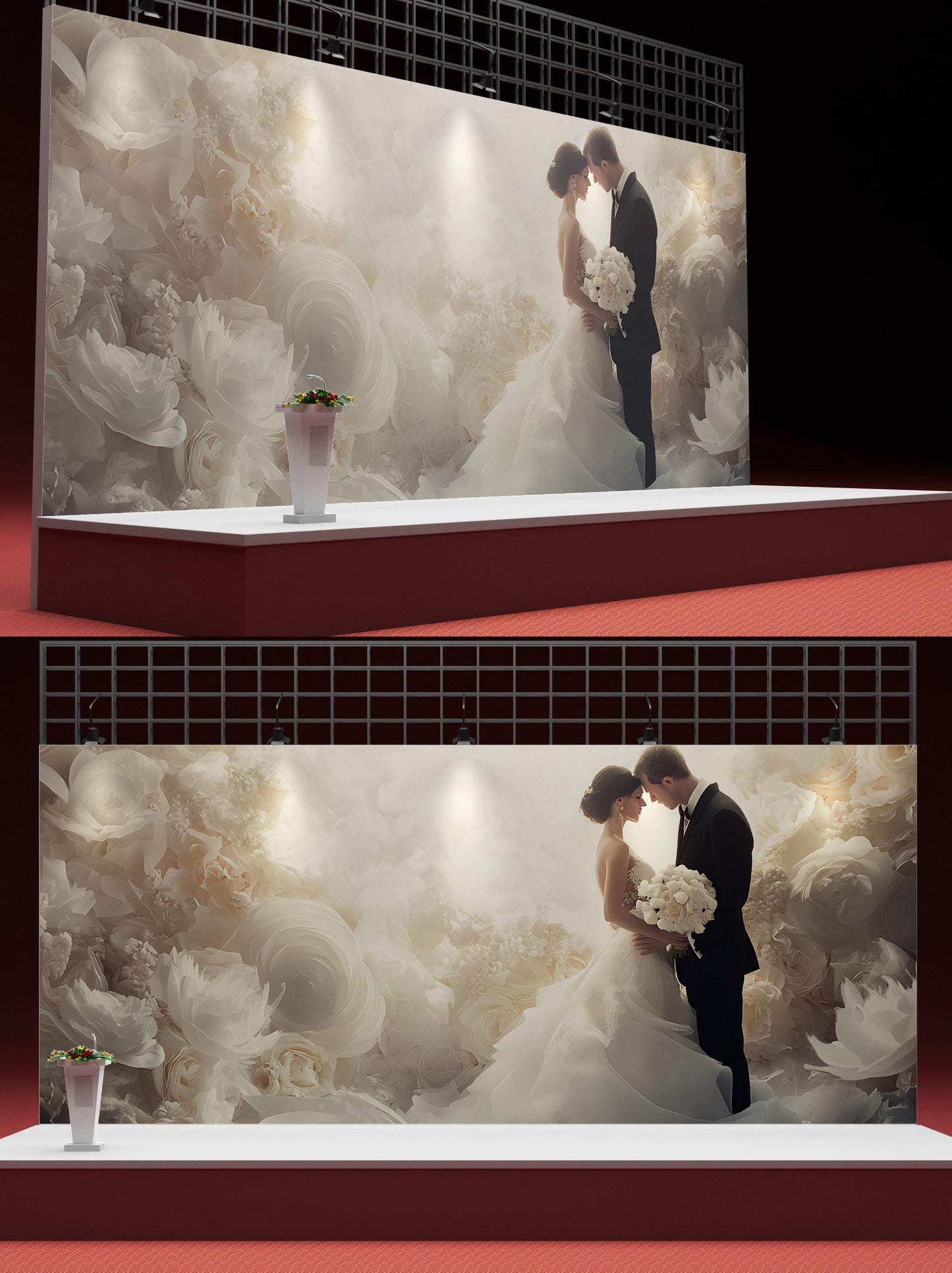 Romantic Wedding Couple Wall Mural – Elegant Floral Bridal Backdrop, Arch Door Nature Design, Custom Wallpaper Art Vn506