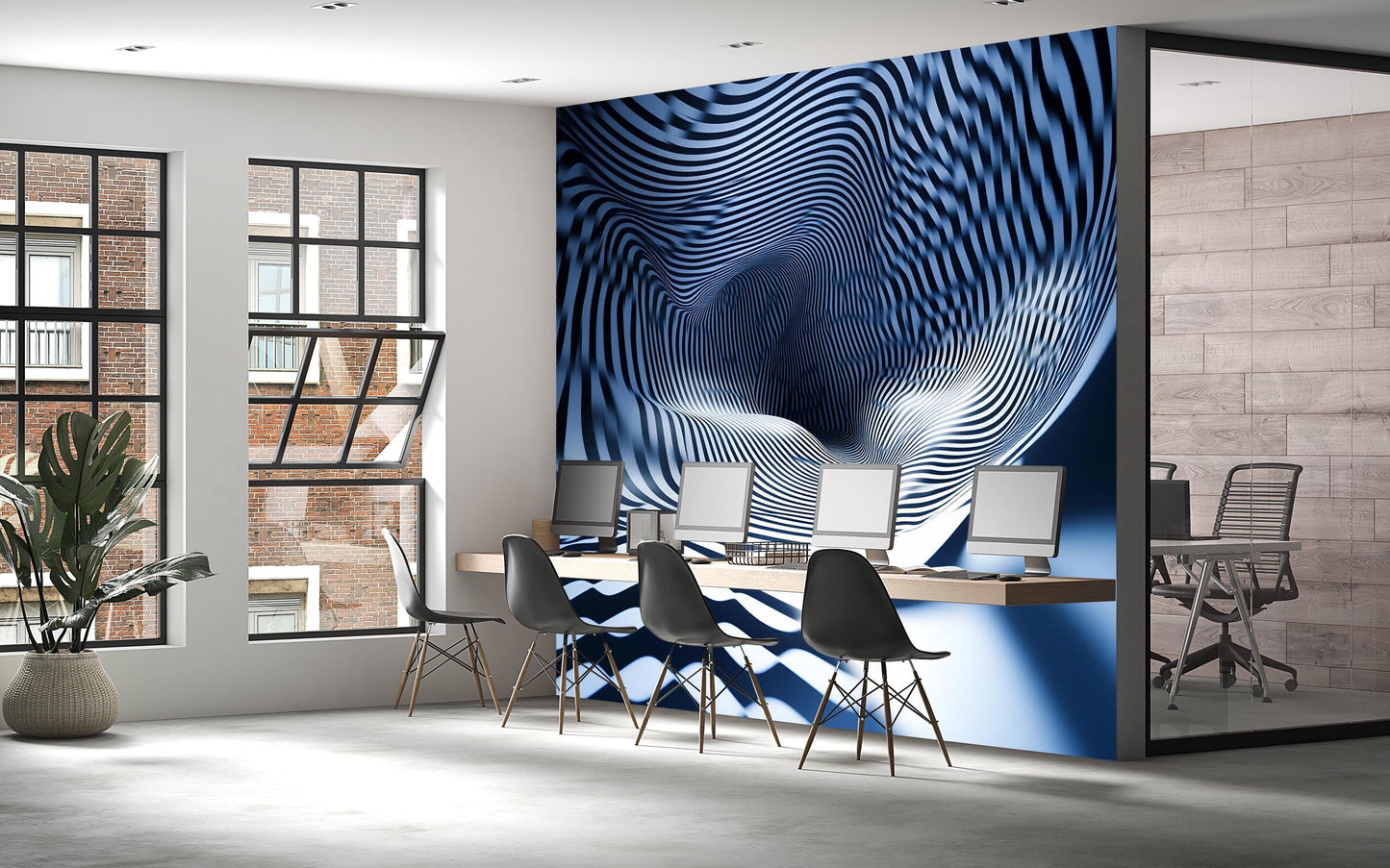 Blue White 3D Wave Wall Mural – Optical Illusion Abstract Wallpaper Vn910