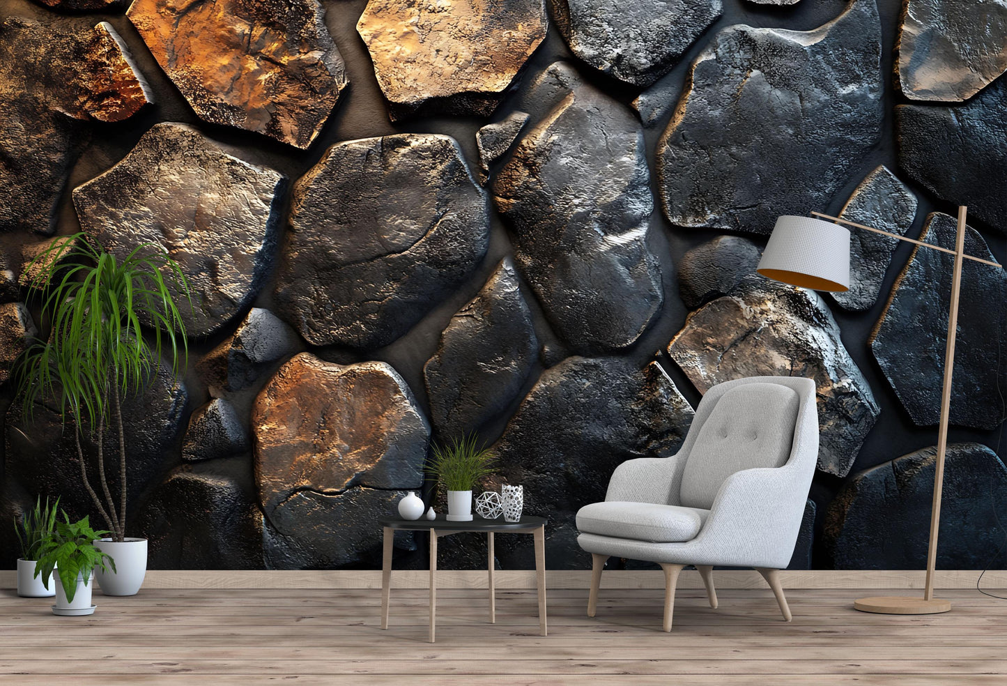 Rustic Stone Wall Mural for Bedroom – 3D Rock Pattern Wallpaper for Modern Industrial Home Décor Vn730