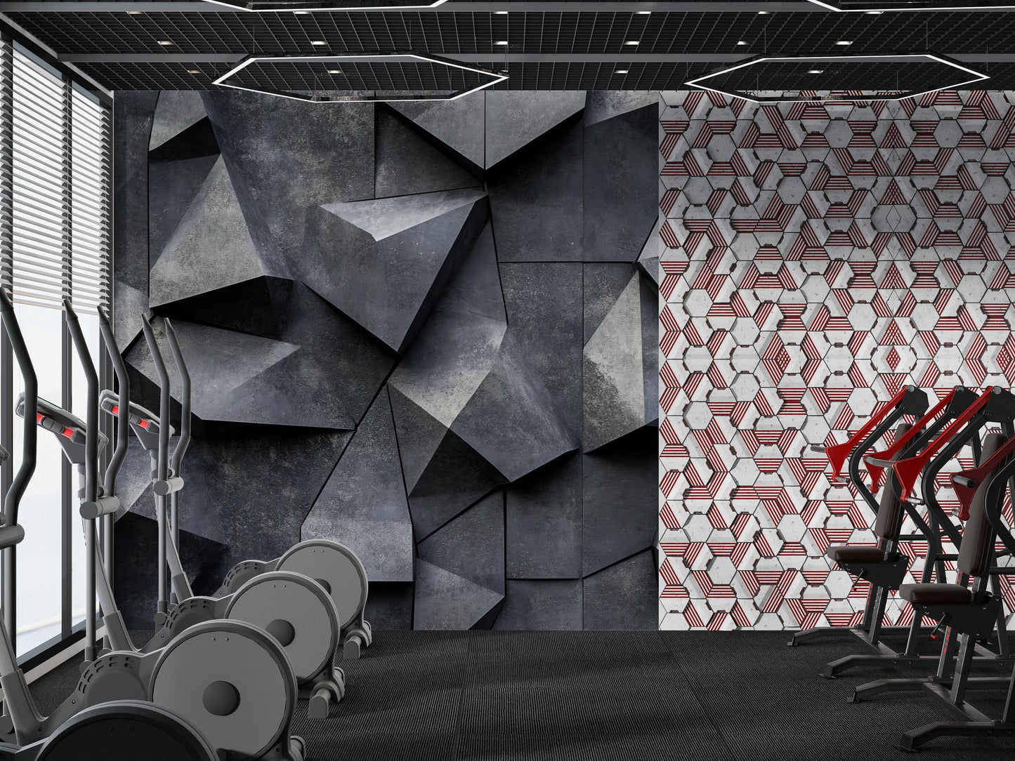 Modern Industrial Gym Wall Art | Geometric & Wood Fitness Studio Print Vn740