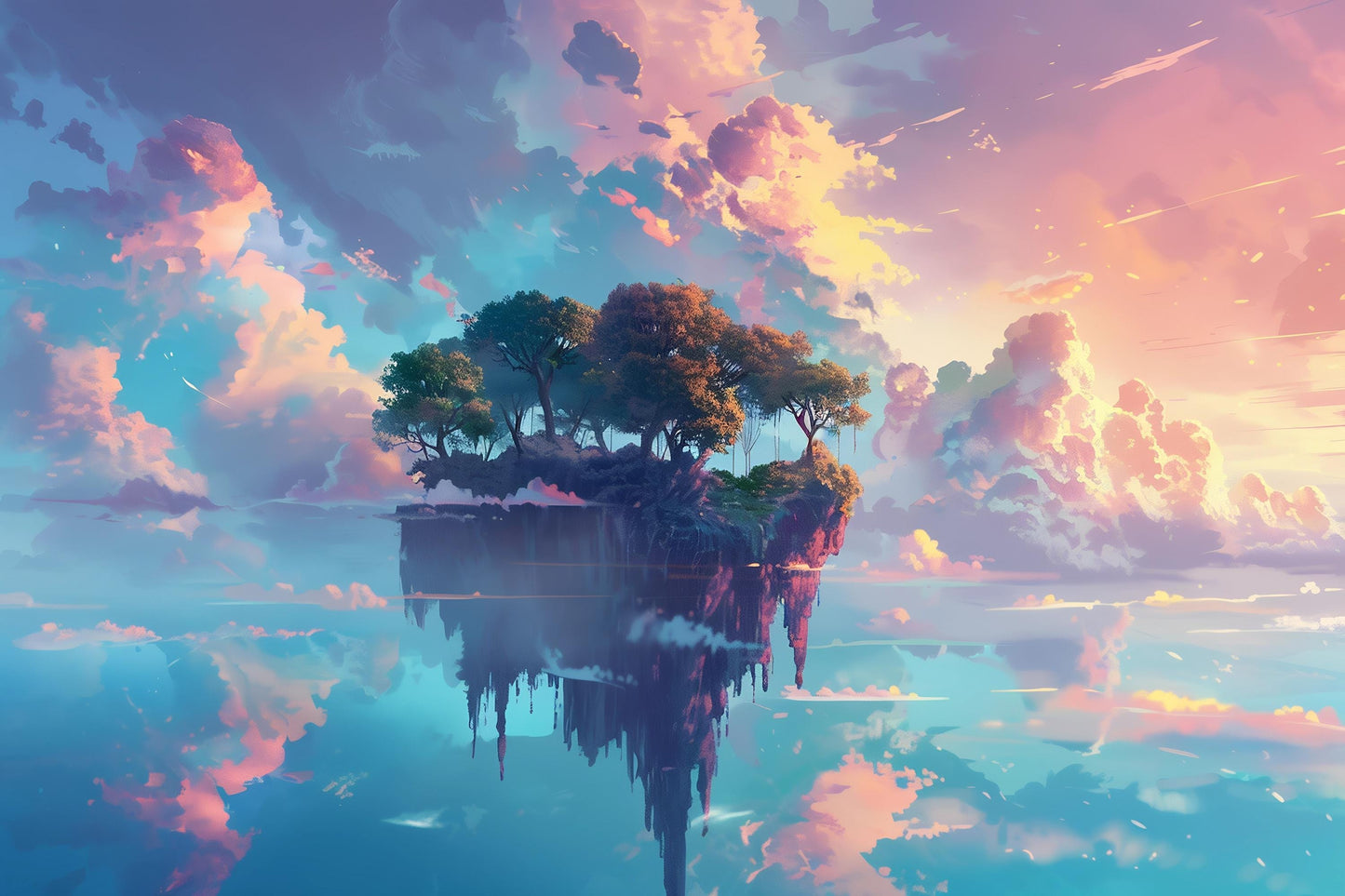 Fantasy Floating Island Wall Mural – Dreamy Sky Landscape Wallpaper for Kids Bedroom, Playroom or Creative Spaces Vn1084