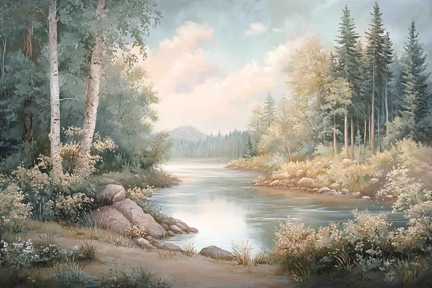 Forest River Wall Mural – Nature Landscape Wallpaper for Living Room & Bedroom Vn974