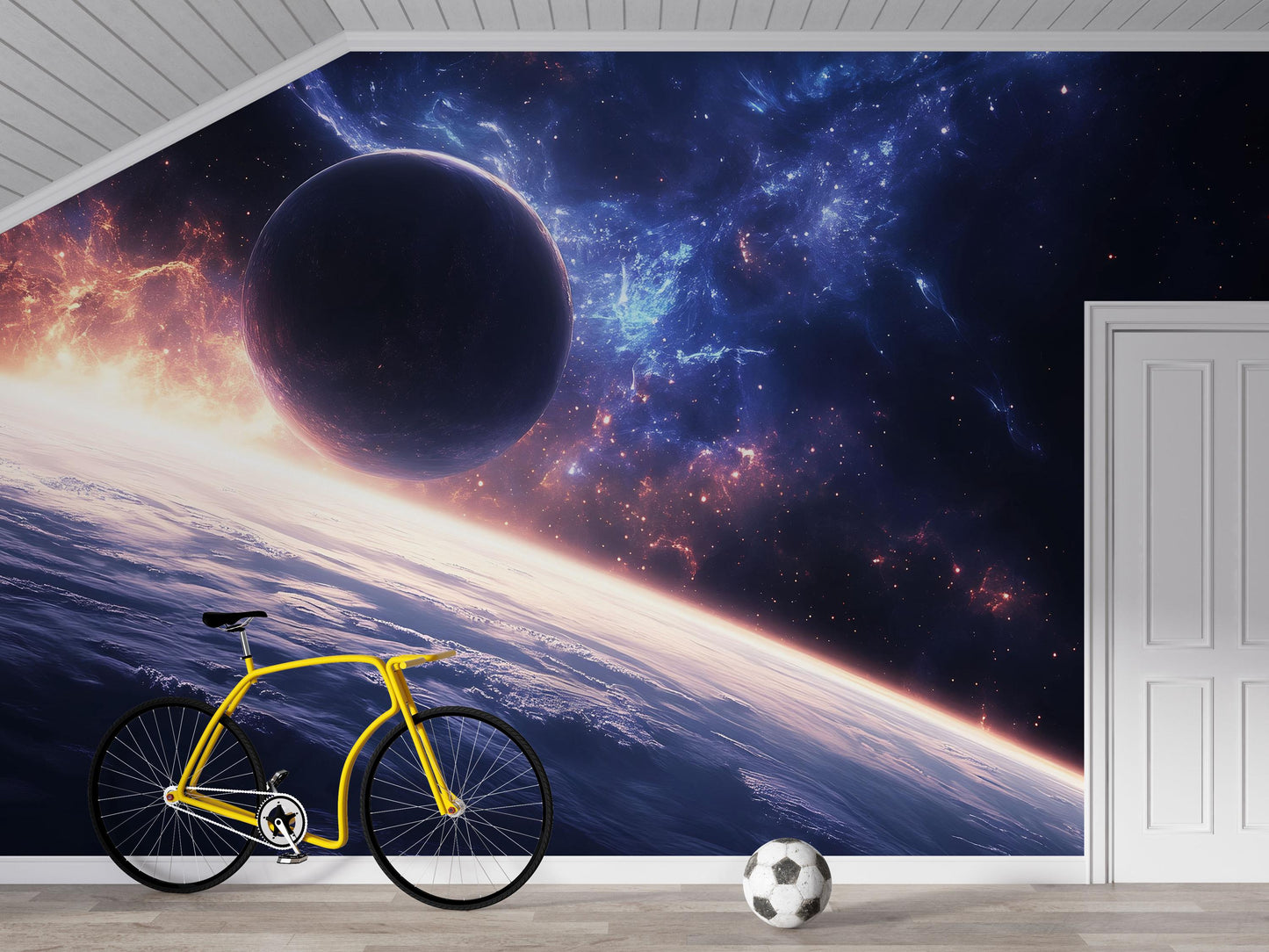 Space Planet Wall Mural – Galaxy Wallpaper with Stars & Nebula, Cosmic Accent Wall for Living Room or Bedroom Vn865