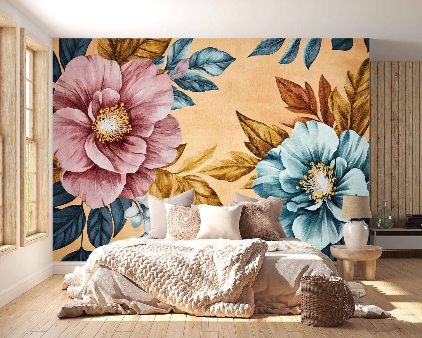 Bold Floral Wall Mural – Large Oversized Flowers Wallpaper Vn1024