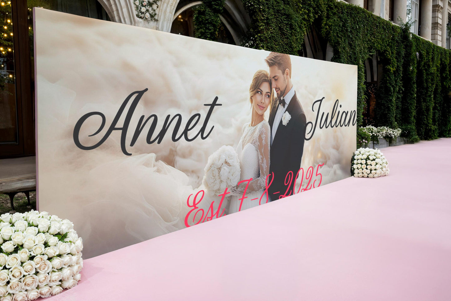 Custom Wedding Backdrop Sign | Elegant Couple Photo Banner | Personalized Wedding Decor | Est. Date Wedding Sign Vn507