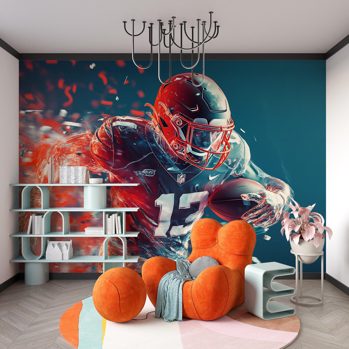 Football Wall Mural | Bold Sports Art | NFL Athlete Room Decor | Teen Boy Wall Art | Gamer Room Poster | Sports Theme Mural Vn532