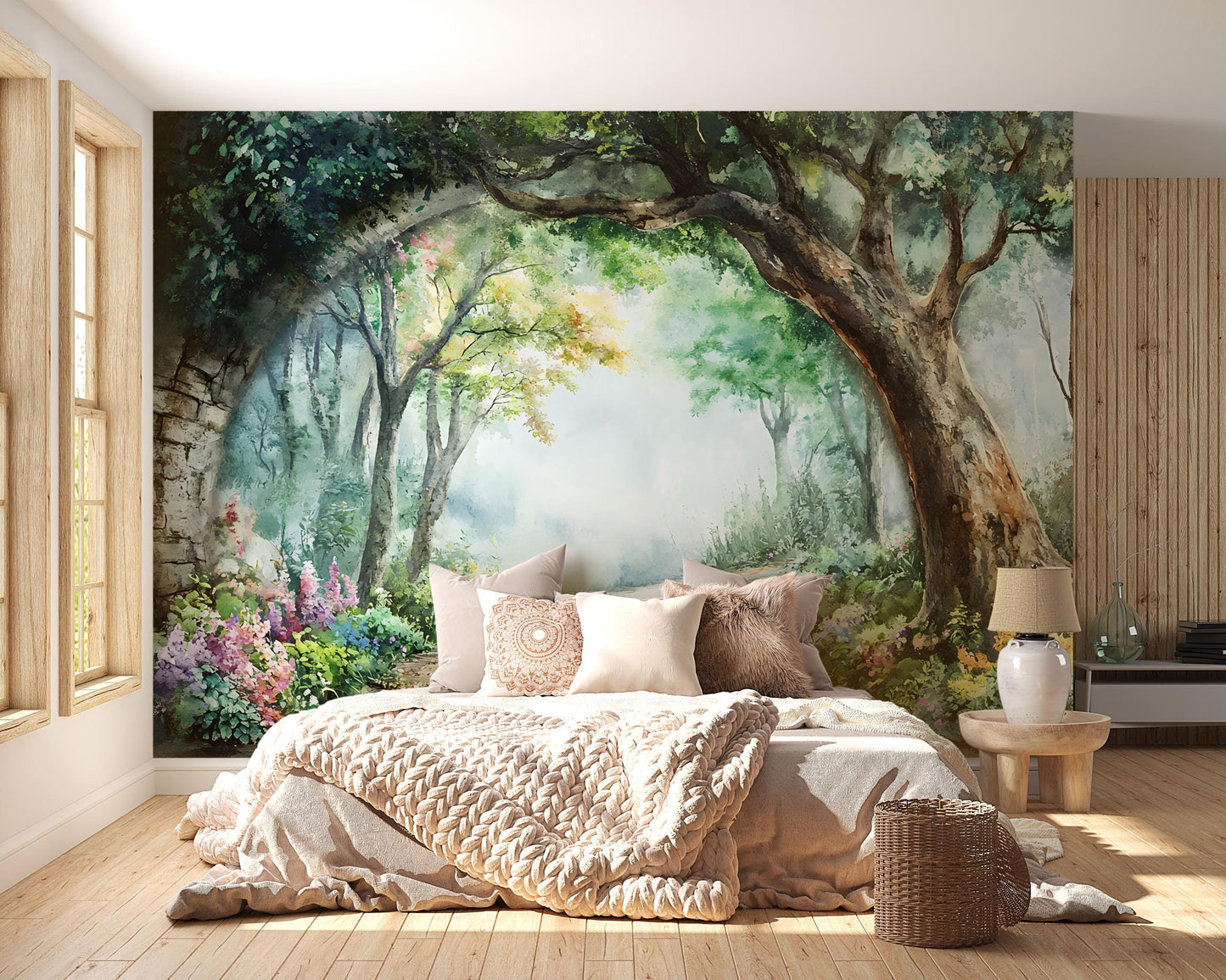 Nature Forest Path Wall Mural – Large Scenic Landscape Wallpaper for Bedroom, Living Room, or Office Vn761