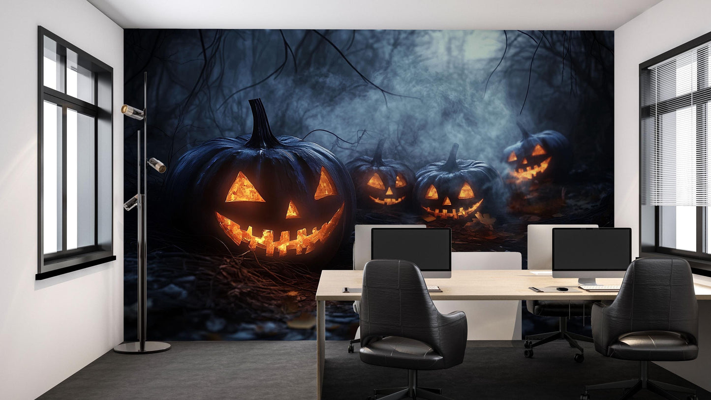 Creepy Jack-o’-Lantern Path Wall Mural – Spooky Halloween Pumpkin Wallpaper for Office or Home Vn792