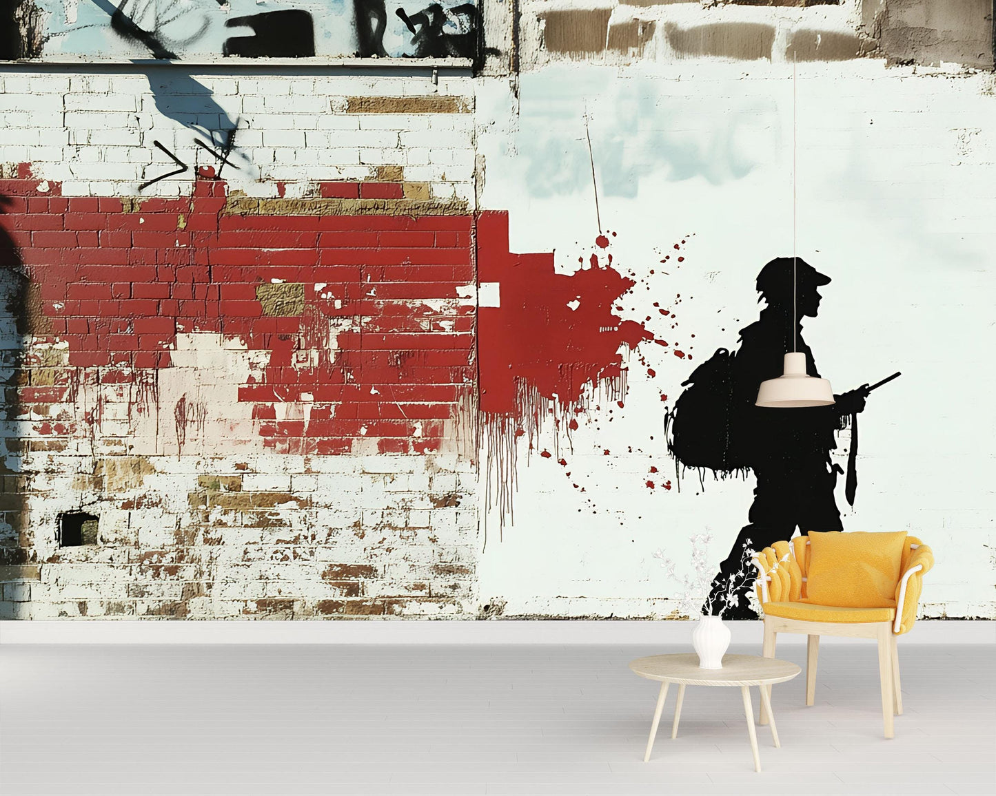 Urban Graffiti Wall Art Mural | Street Art Silhouette Print | Modern Industrial Decor for Living Room or Office Vn738