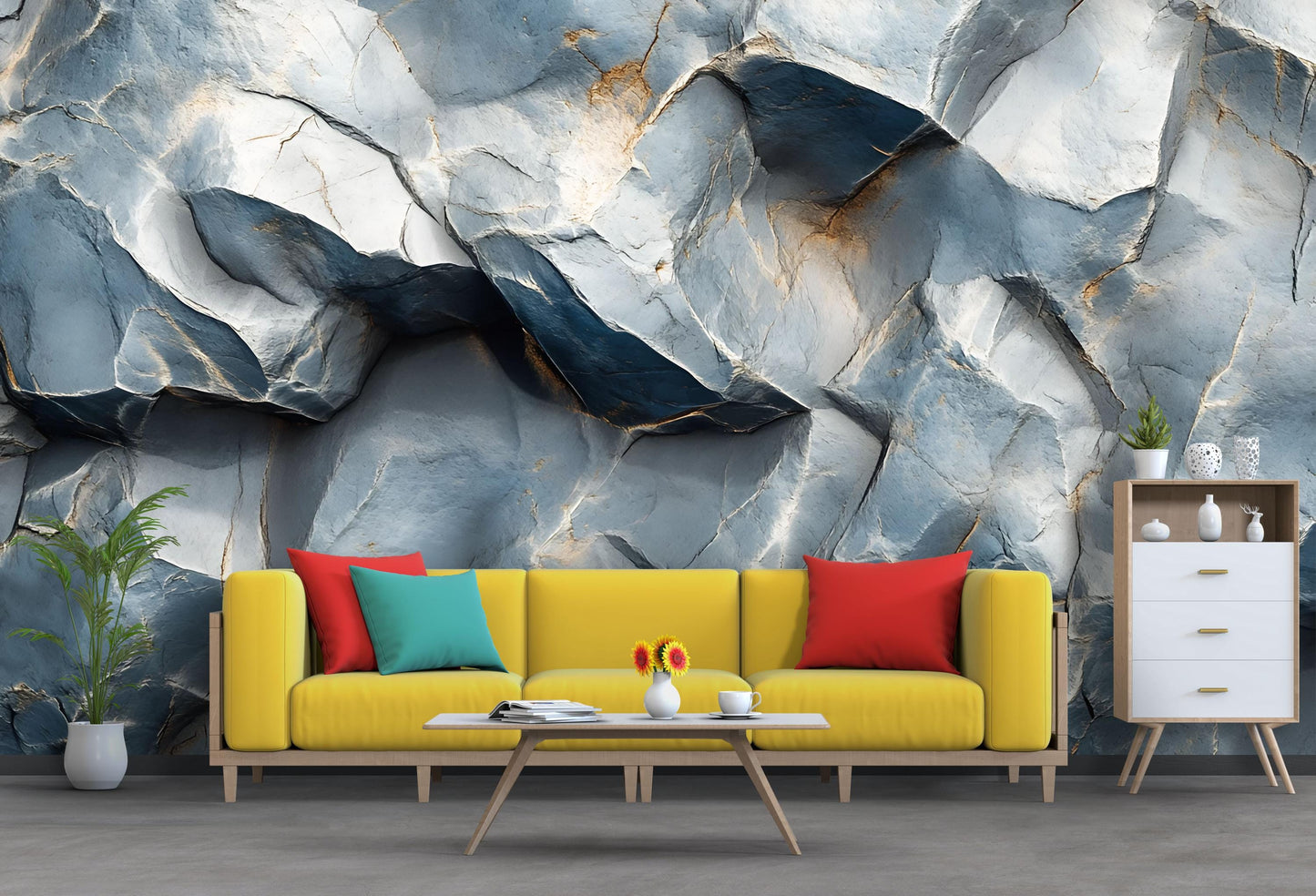 3D Stone Wall Mural Wallpaper | Modern Textured Rock Background for Living Room Decor | Bold Abstract Nature Wall Art Vn654