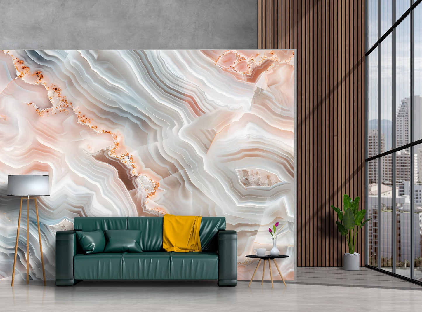 Agate Stone Wall Mural – Crystal Marble Wallpaper in Neutral Grey Peach Tones for Modern Decor Vn1089