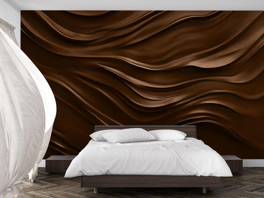 Modern Wavy Brown Accent Wall Art | 3D Texture Bedroom Decor | Earthy Tones Wall Mural Vn652