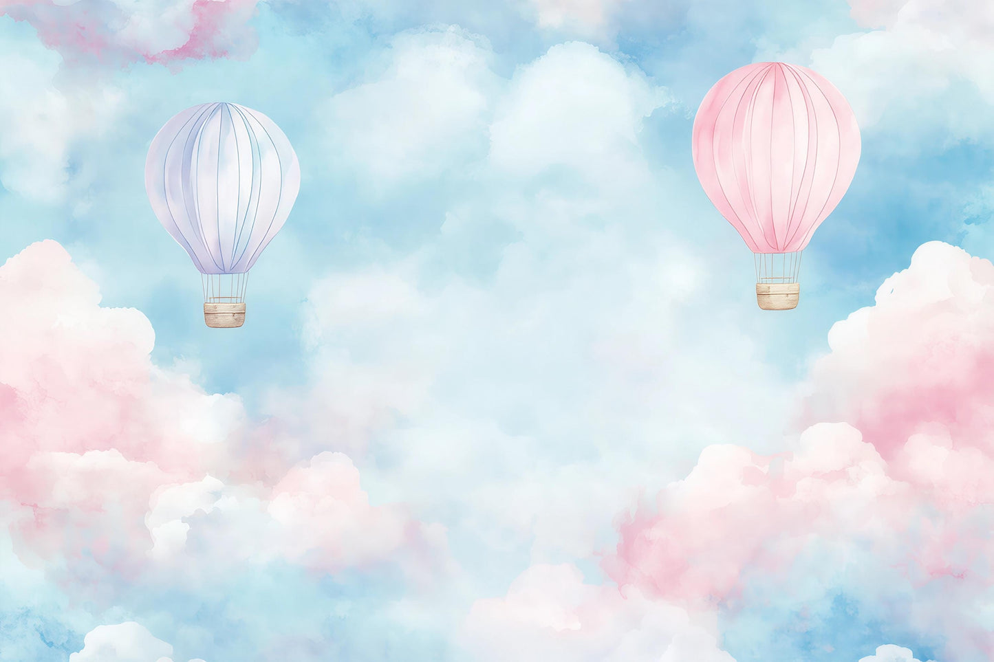 Hot Air Balloon Mural – Pink Purple Cloud Wallpaper Kids Nursery Wall Decor Vn997