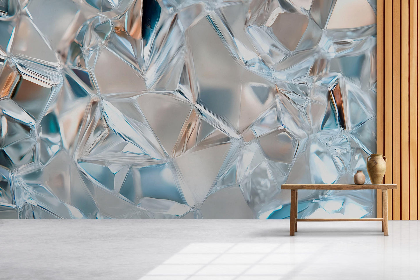 Modern Crystal Glass Wall Mural | 3D Abstract Wallpaper for Living Room or Office | Luxe Geometric Art Décor Accent Vn659