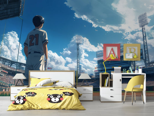 Anime Baseball Wall Mural – Sports Stadium Otaku Art Poster, Large Wallpaper for Bedroom or Game Room Decor Vn526