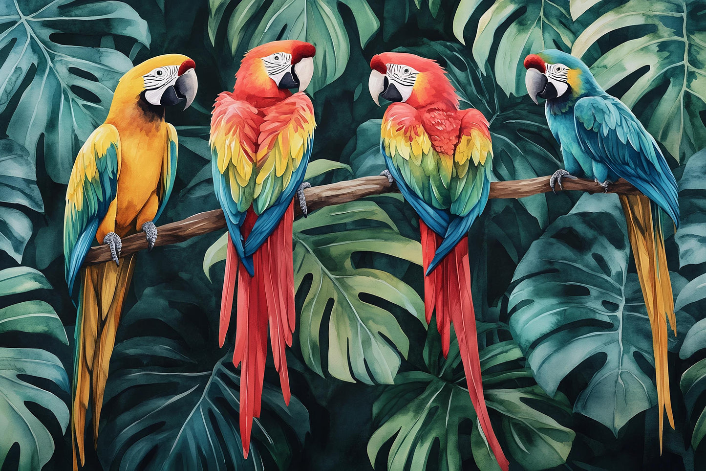 Tropical Parrots Wall Art – Colorful Jungle Bird Print Vn958
