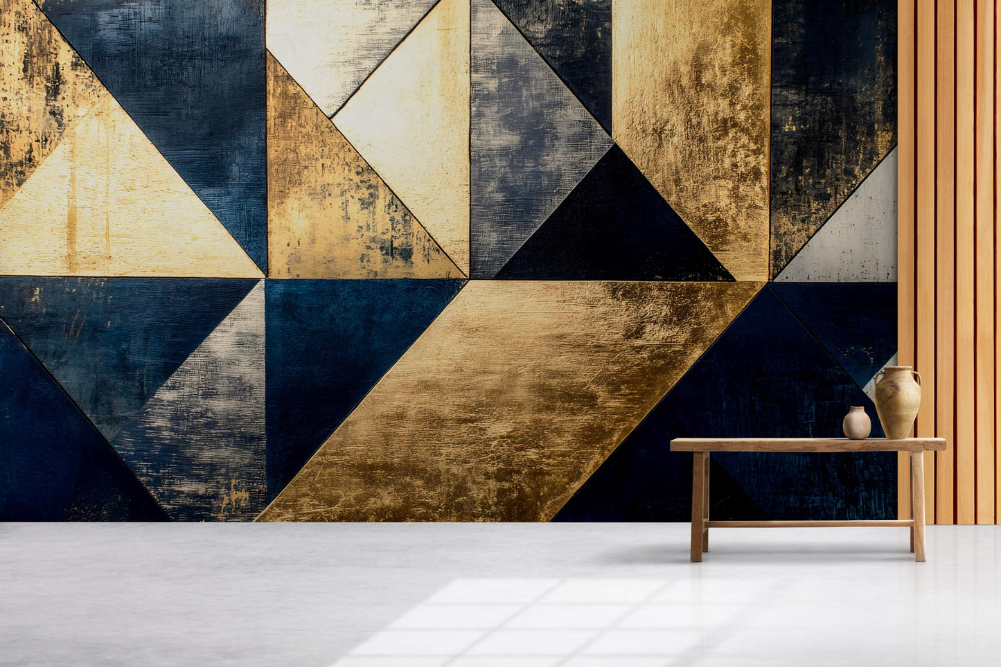 Gold Navy Geometric Wall Mural – Luxury Abstract Wallpaper Vn965
