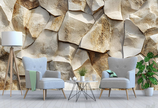 3D Textured Rock Wall Mural | Realistic Stone Pattern Wallpaper | Modern Living Room Art Decor | Peel & Stick Removable Mural Vn245