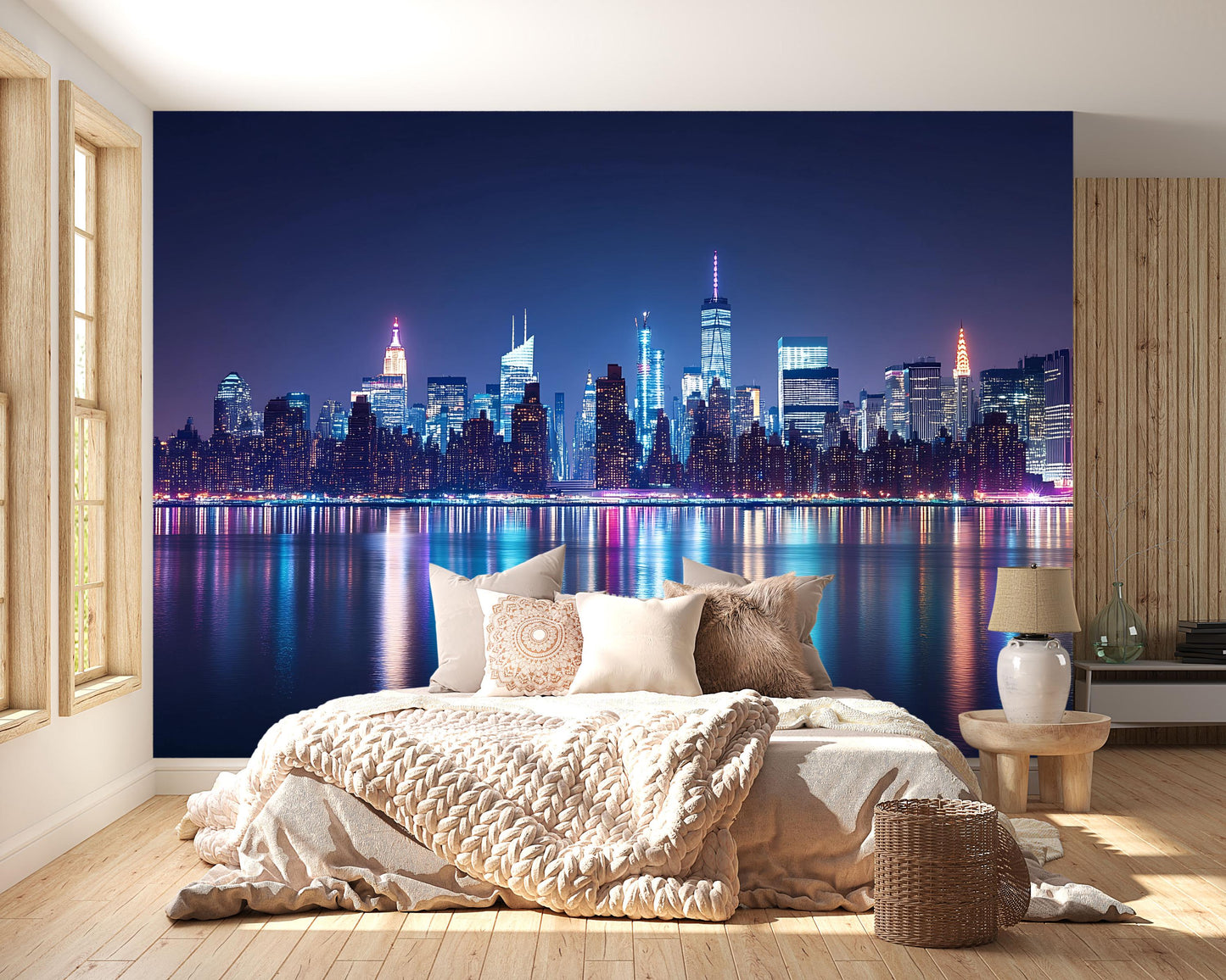 NYC Skyline Wall Mural – Night Cityscape Wallpaper for Bedroom or Living Room Vn894