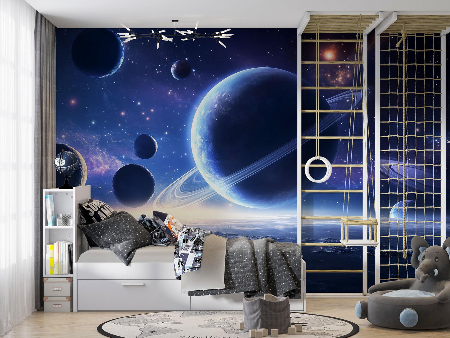 Saturn Planets Wall Mural – Outer Space Galaxy Wallpaper for Kids Bedroom Vn873