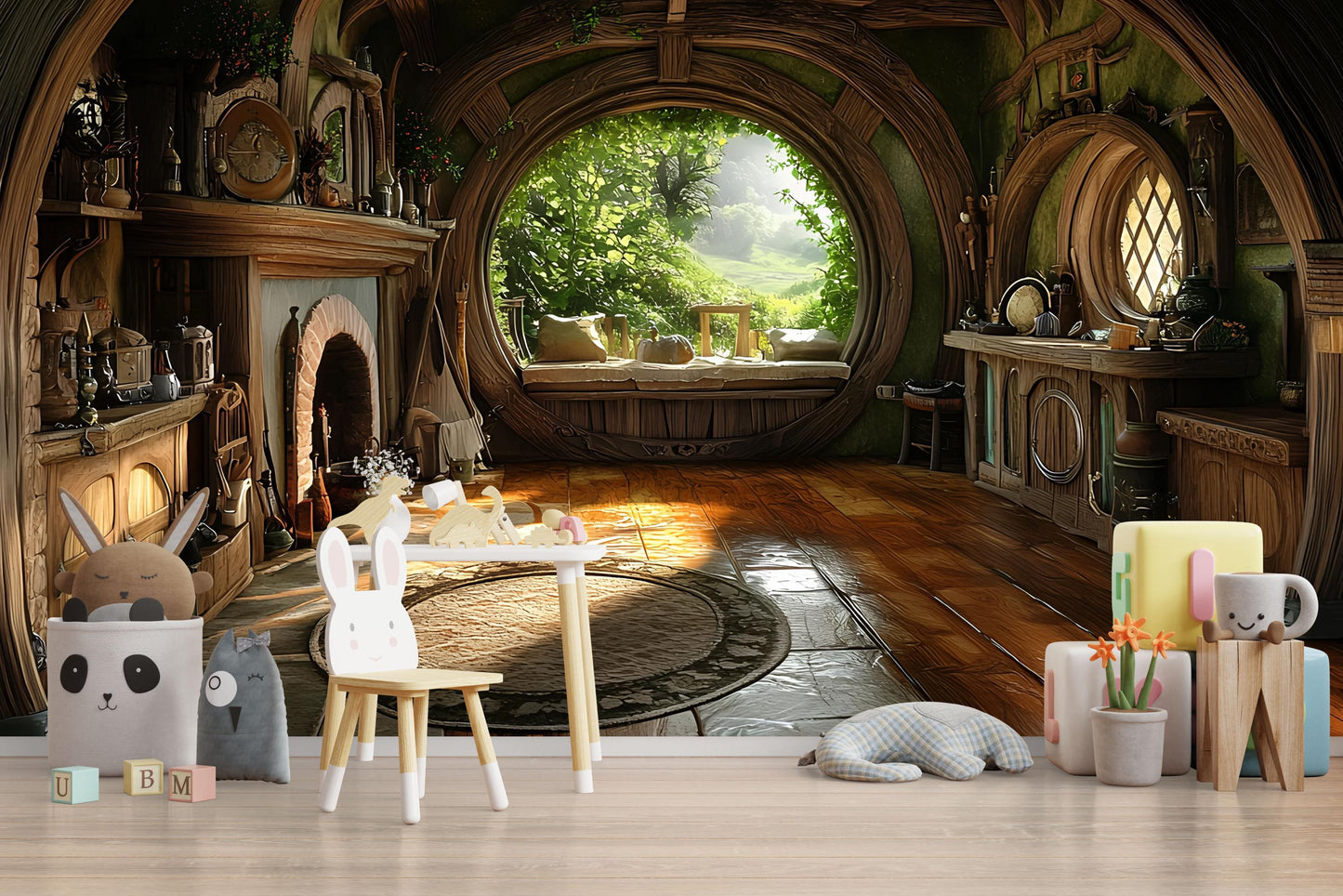 Hobbit Hole Wall Mural for Kids Room | Fantasy Nursery Decor | Cozy Woodland Playroom Backdrop | Tolkien-Inspired Art Print Vn603