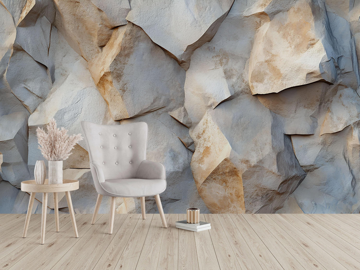 Rock Texture Wall Mural with Minimal Christmas Tree & Gifts – Modern Winter Holiday Decor Vn739