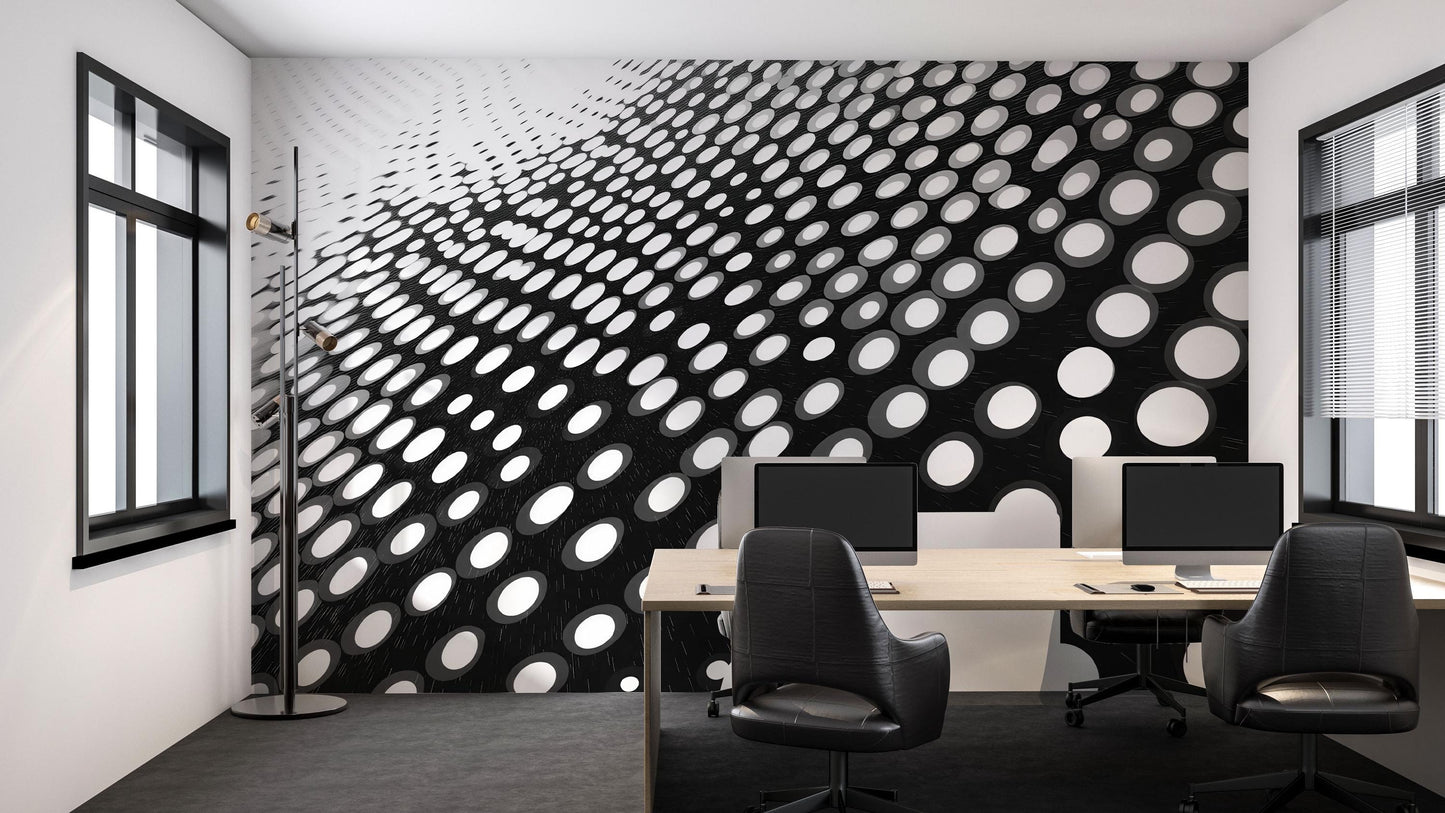 3D Dot Wall Mural – Black and White Optical Illusion Wallpaper, Modern Geometric Accent Wall for Office or Home Vn850