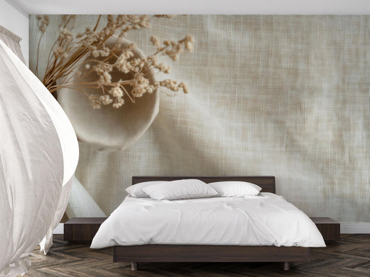 Minimalist Beige Linen Texture Wall Mural – Modern Neutral Fabric Wallpaper  Vn826