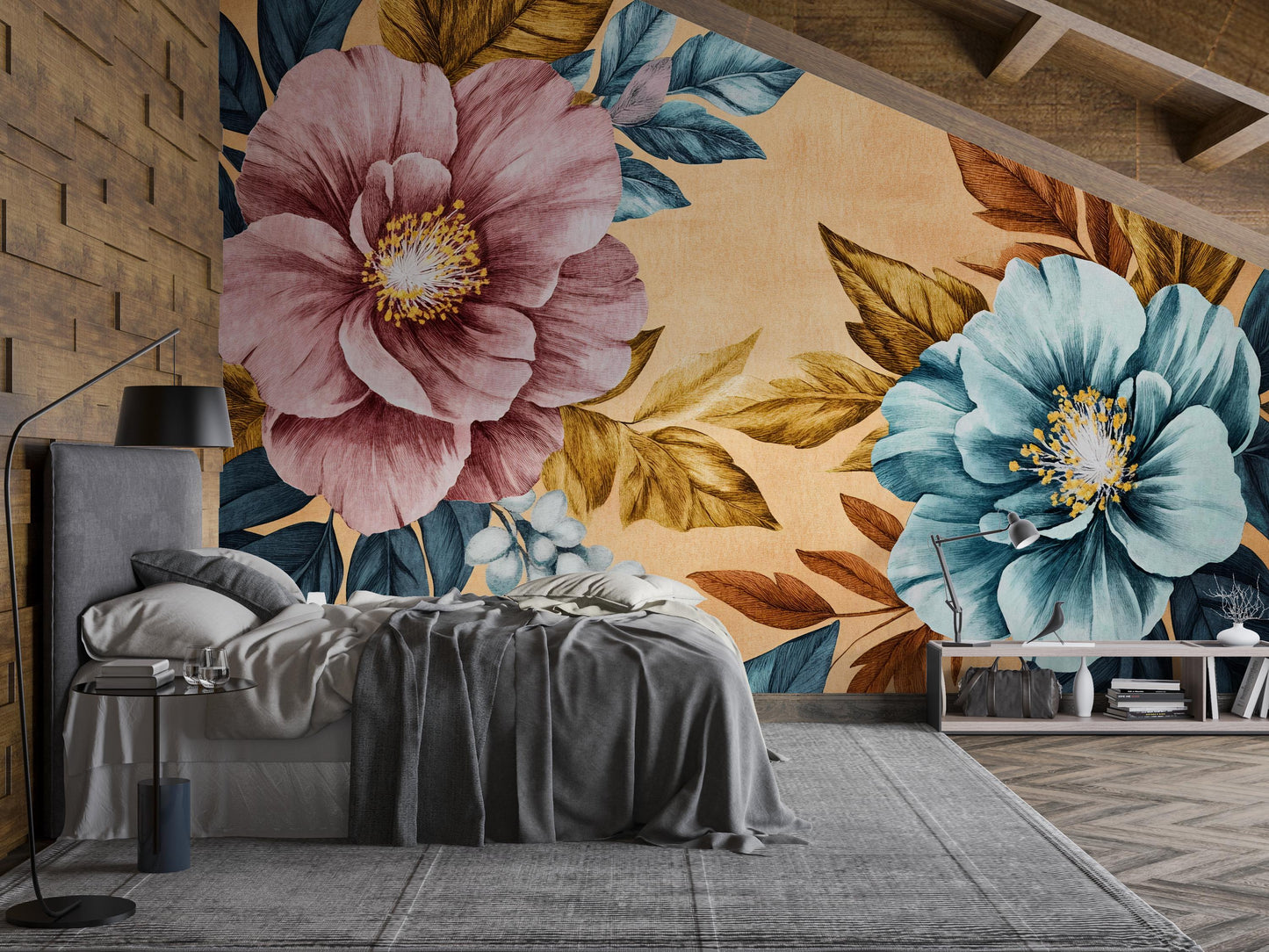Bold Floral Wall Mural – Large Oversized Flowers Wallpaper Vn1024