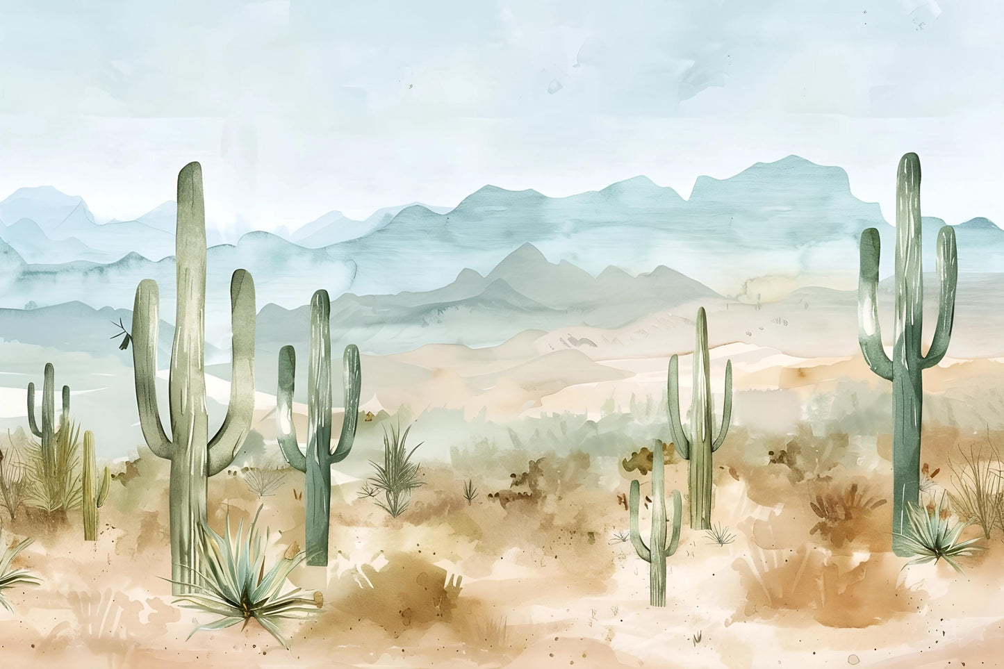 Desert Cactus Wall Mural – Southwestern Mountains Boho Wallpaper Vn1006