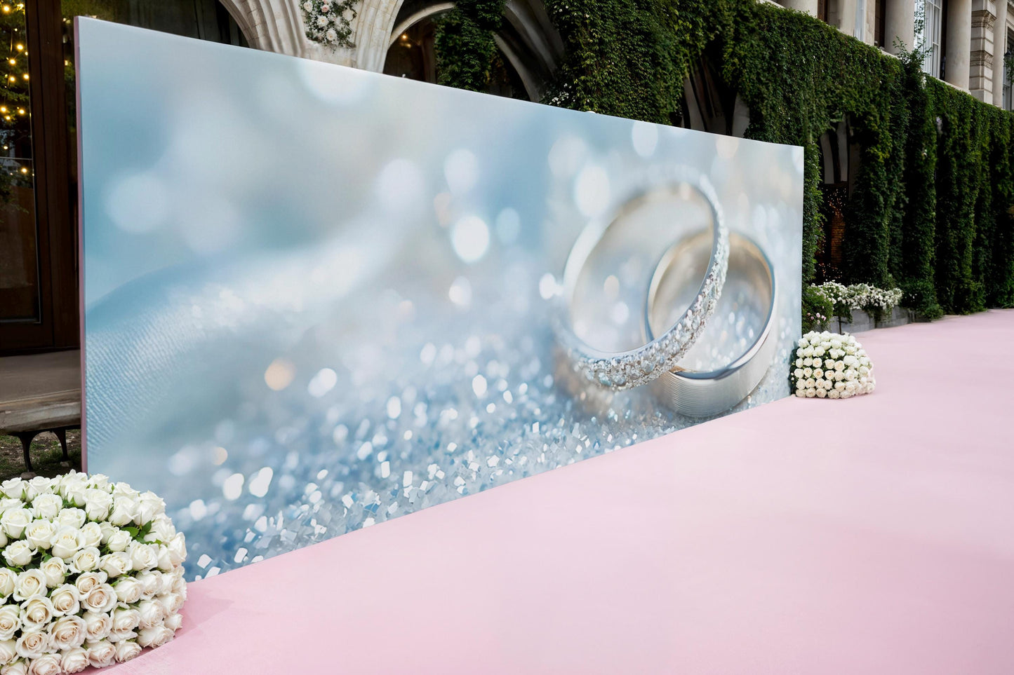 Romantic Wedding Cafe Wall Art | Elegant Ring Background Mural Print | Modern Love-Themed Wall Decor for Home or Event Venue Vn505