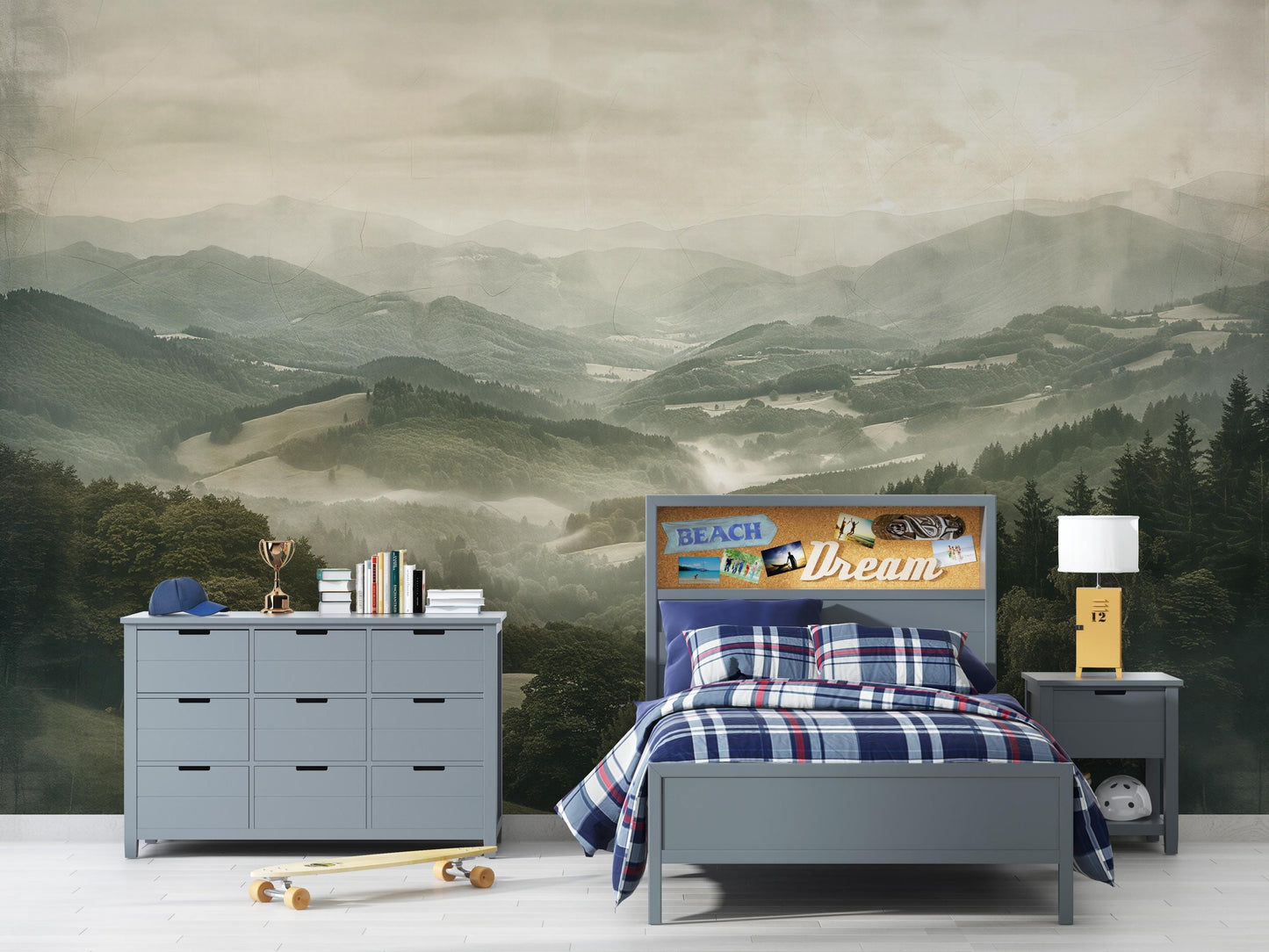 Forest Valley Wall Mural – Misty Mountain Landscape Wallpaper for Living Room or Kids Room Vn1056