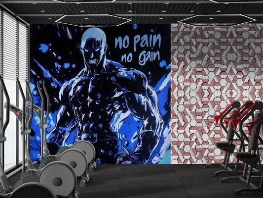 Anime Gym Wall Art Poster - "No Pain No Gain" Motivational Decor - Muscle Hero Fitness Room Mural Vn141