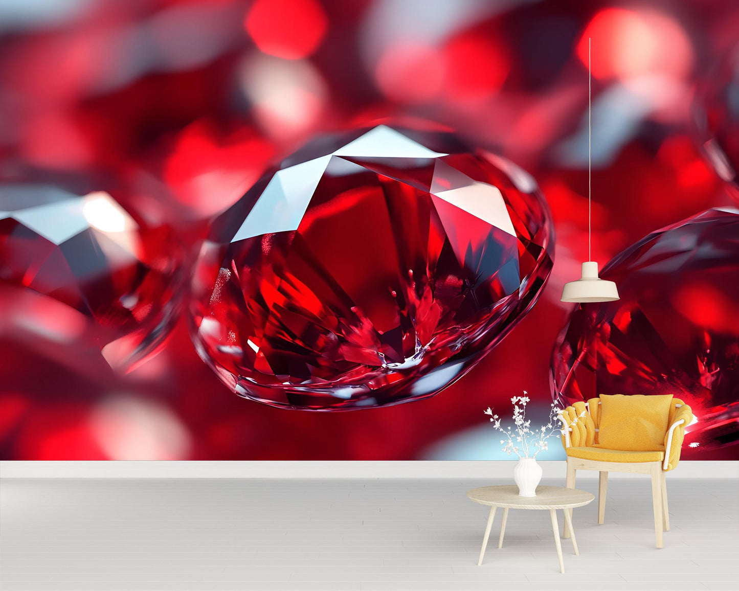 Ruby Gemstone Wall Art – Red Crystal Close-Up Mural for Luxe Interiors, Gem Theme Wallpaper, Modern Luxury Wall Decor Vn585