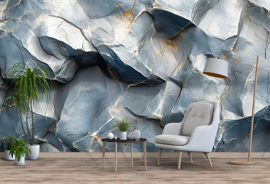 3D Stone Wall Mural Wallpaper | Modern Textured Rock Background for Living Room Decor | Bold Abstract Nature Wall Art Vn654