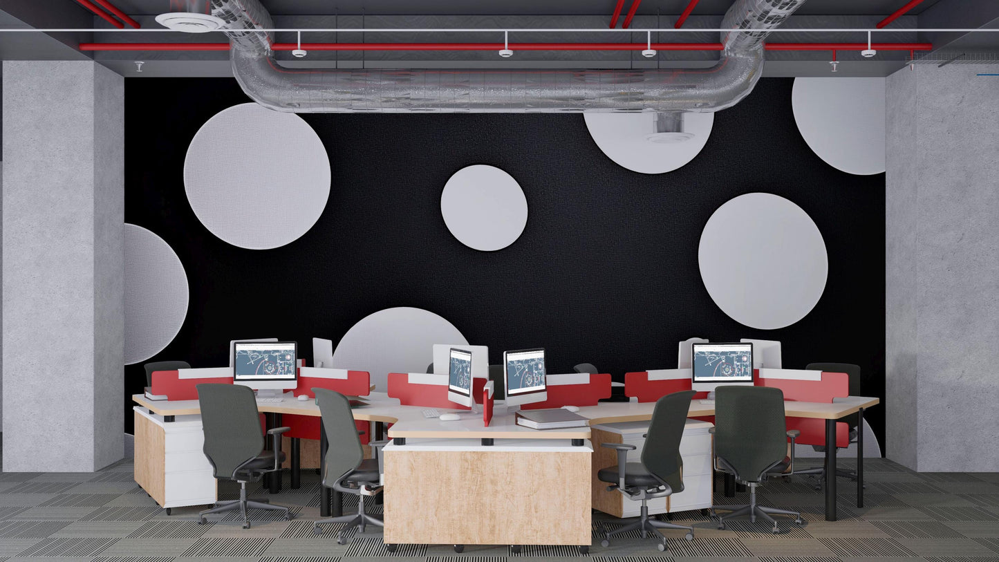 Black and White Dot Wall Mural – Minimal Modern Polka Dot Wallpaper, Bold Geometric Accent Wall for Office or Home Vn853