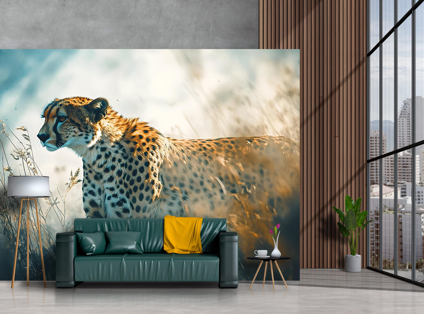 Cheetah Wall Mural - Safari Wildlife Jungle Art - Large Animal Print Wallpaper - African Nature Decor for Living Room or Office Vn538