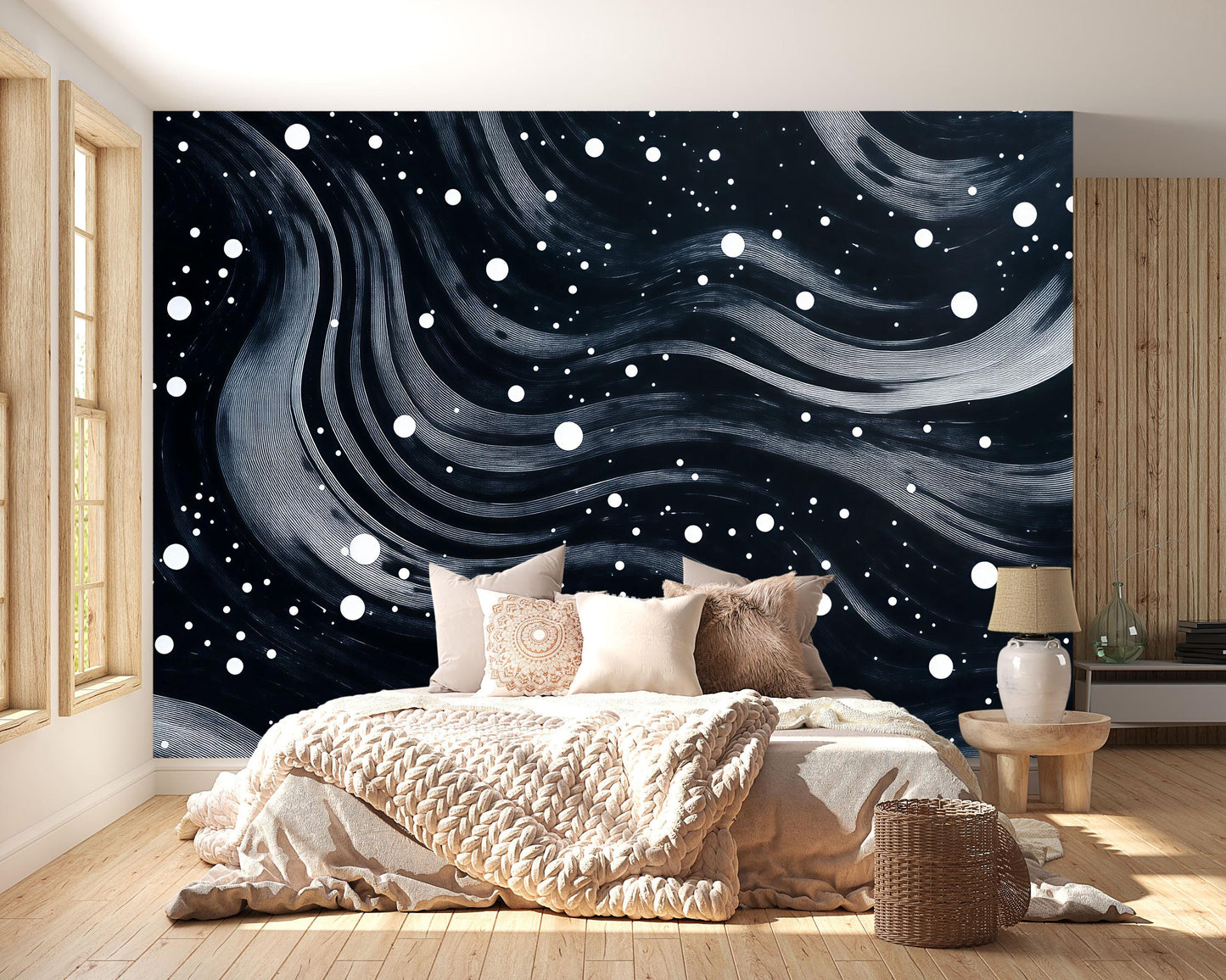 Black Galaxy Wall Mural – Modern Space Starry Night Wallpaper Vn840