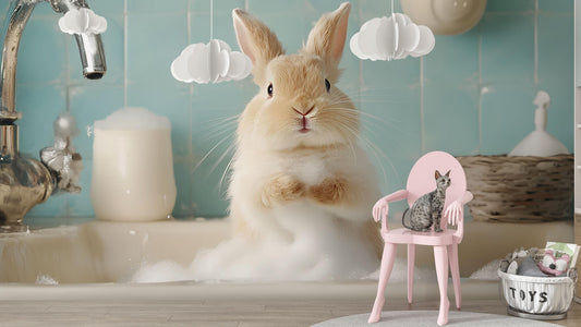 Cute Bunny Bath Wall Mural – Adorable Rabbit Bathroom Decor | Whimsical Animal Print for Nursery, Spa, or Kids' Room Vn681