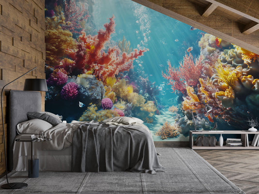 Coral Reef Wall Mural – Tropical Ocean Underwater Scene Wallpaper Vn823