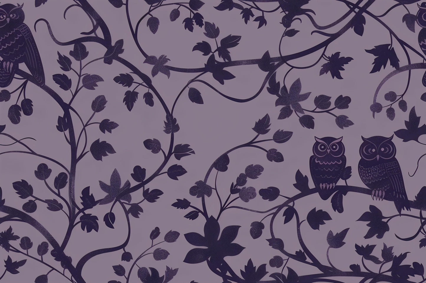 Purple Owl Wallpaper – Whimsical Forest Vine Wall Mural Vn1094