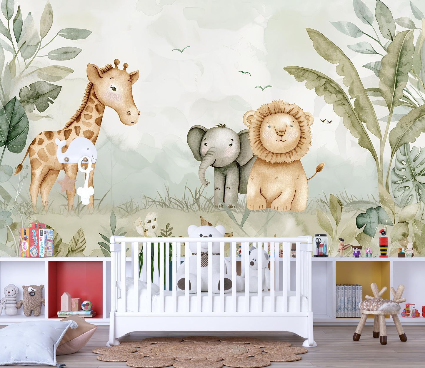 Safari Animal Nursery Mural | Jungle Wallpaper for Kids Room Vn1039