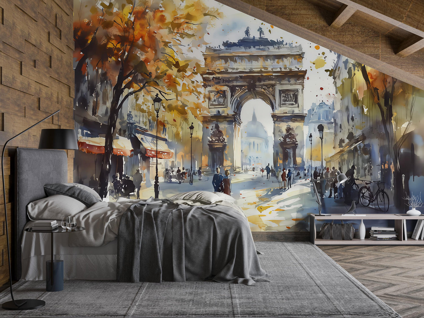 Arc de Triomphe Wall Mural – Paris Watercolor Landmark Wallpaper Vn936
