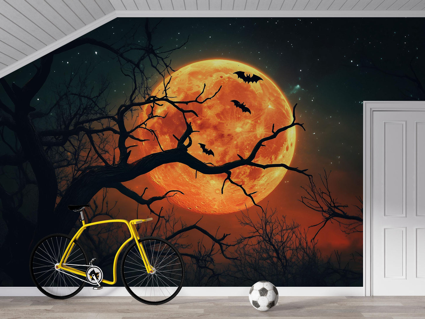 Halloween Full Moon & Bats Wall Mural – Spooky Night Scene Vn804