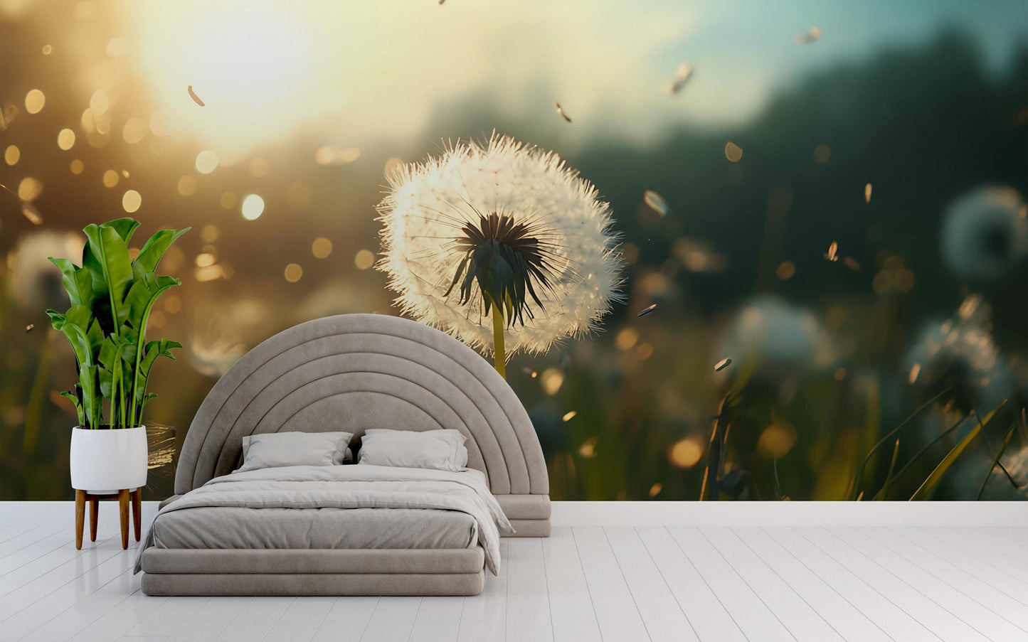Dandelion Field Wall Mural – Nature Bedroom Wallpaper – Botanical Decor for Accent Walls Vn567