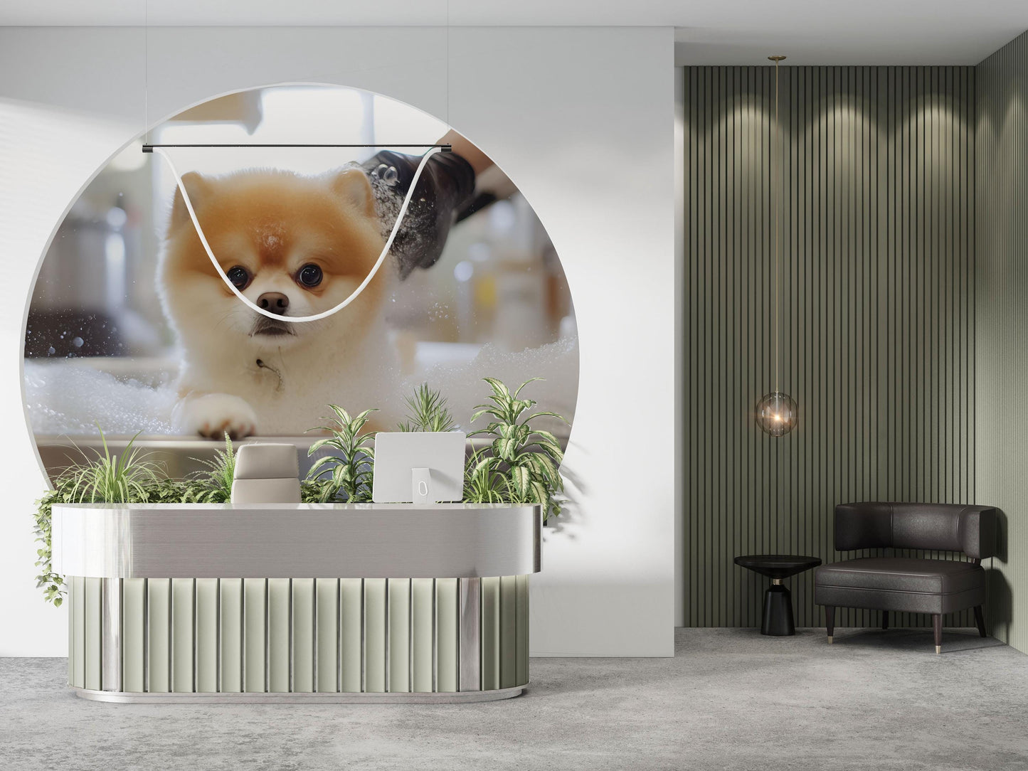 Cute Pomeranian Dog Art Print | Whimsical Pet Bathroom Decor | Surreal Animal Wall Art for Dog Lovers Vn671