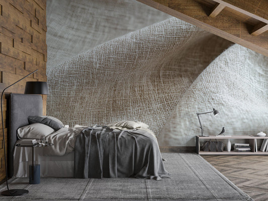 Beige Linen Texture Wall Mural – Minimalist Neutral Bedroom Wallpaper Vn836