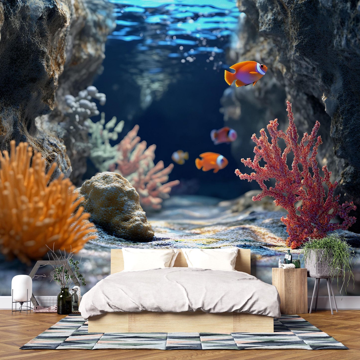 Clownfish Coral Reef Wall Mural – Tropical Underwater Ocean Scene  Vn820